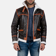 Distressed Brown Goatskin Leather Aviator Jacket - Vista posteriore Showing Tailored Shoulder Fit &amp; Clean Hemline