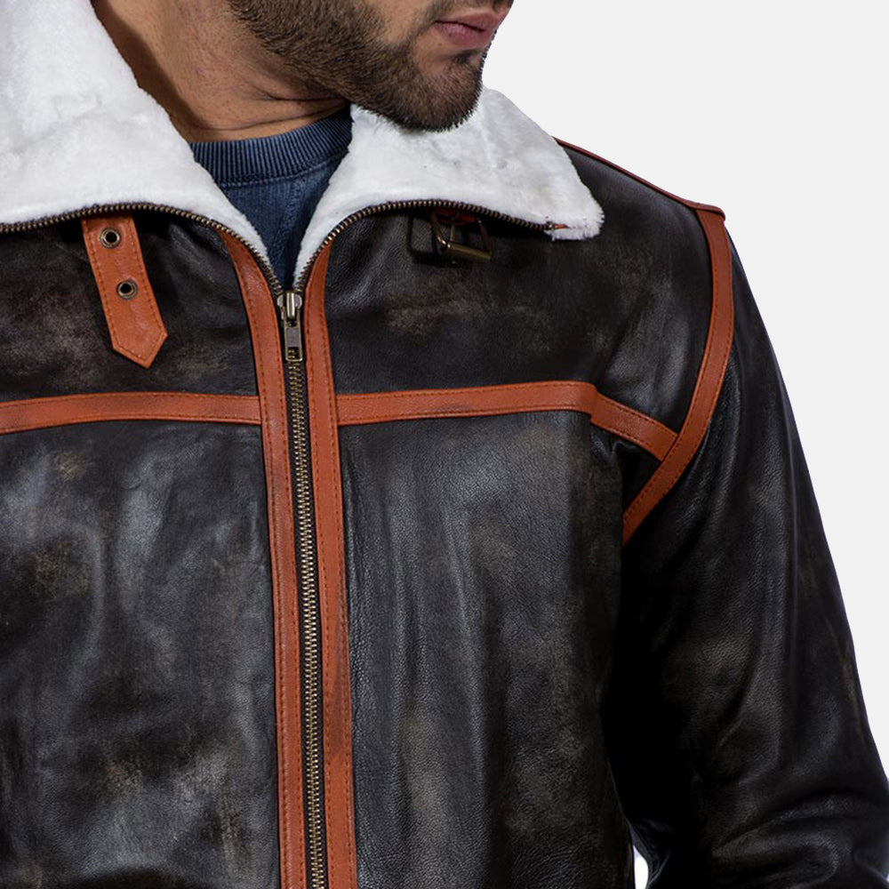 Men's Alpine Marrone Fur Giacca in Pelle da Uomo - Lateral Side Profile View Showing Sleeve Cut &amp; Athletic Taper Fit