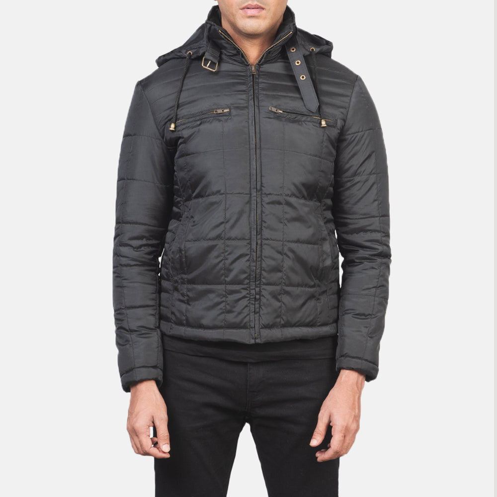 
Dettaglio ravvicinato of High neck with Belt & Zipper Hardware on Alps Quilted Black Windbreaker Jacket