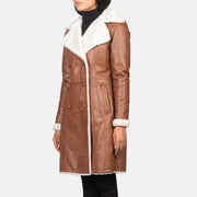 Brown Sheepskin Burnishing Aviator Jacket - Vista posteriore Showing Tailored Shoulder Fit &amp; Clean Hemline