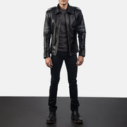 Armstrong Nero Giacca Biker in Pelle da Uomo - Lateral Side Profile View Showing Sleeve Cut &amp; Athletic Taper Fit
