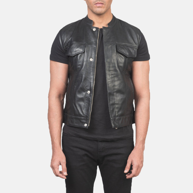 Atlas Moto Nero Gilet in Pelle da Uomo