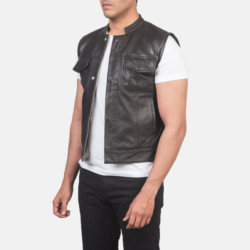 Atlas Moto Marrone Gilet in Pelle da Uomo