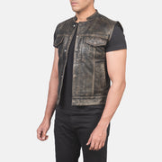 
Distressed Brown Sheepskin Leather Biker Jacket - Vista posteriore con spalle definite e orlo pulito