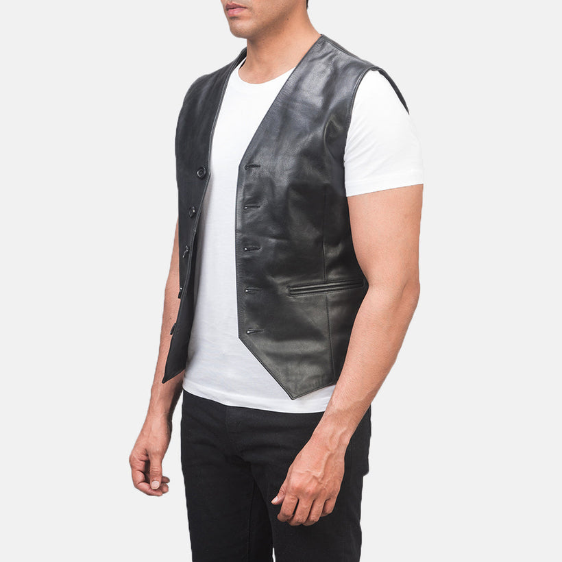 Auden Nero Gilet in Pelle da Uomo
