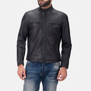 
Austere Matte Nero Giacca Biker in Pelle da Uomo in Black Calfskin Matte - Vista frontale e silhouette sartoriale | Acquista online