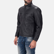
Black Calfskin Matte Biker Jacket - Vista posteriore con spalle definite e orlo pulito