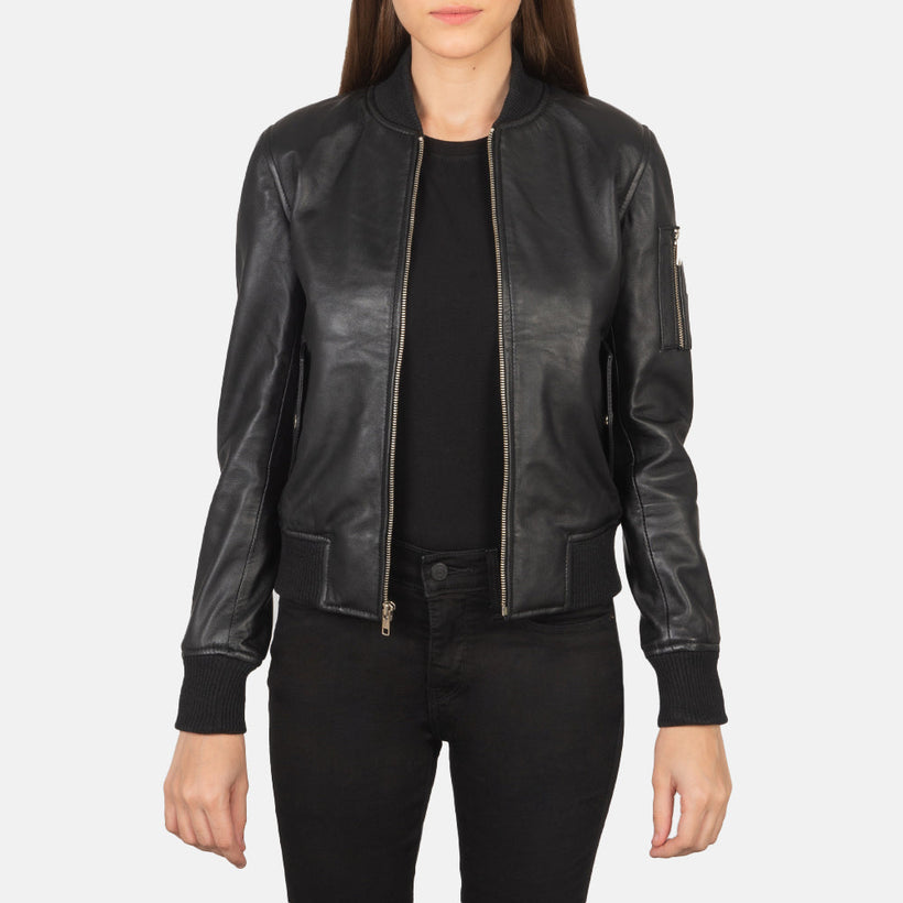 Ava MA-1 Nero Bomber in Pelle da Donna