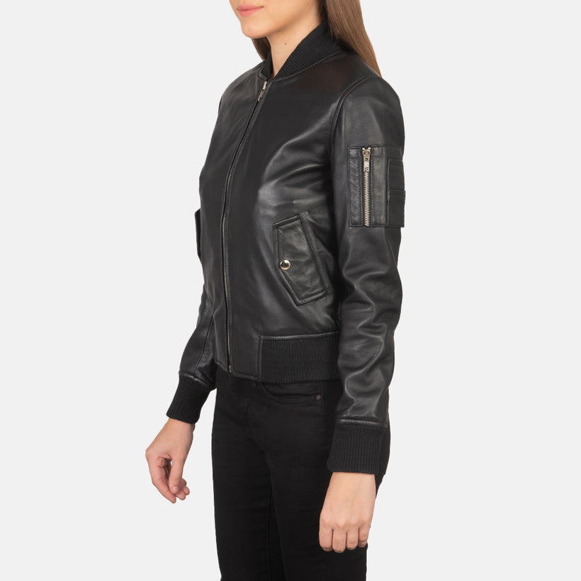 Ava MA-1 Nero Bomber in Pelle da Donna