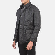 Black Polyester Winter Jacket - Vista posteriore Showing Tailored Shoulder Fit &amp; Clean Hemline