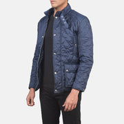 Blue Nylon Winter Jacket - Vista posteriore Showing Tailored Shoulder Fit &amp; Clean Hemline