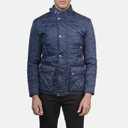 Men's Barry Trapuntato Blu Windbreaker Giacca in Pelle da Uomo - Lateral Side Profile View Showing Sleeve Cut &amp; Athletic Taper Fit