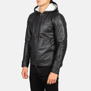 
Black Sheepskin Leather Bomber Jacket - Vista posteriore con spalle definite e orlo pulito