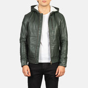 
Snap Button & Hem Craftsmanship Construction Detail on Baston Black Hooded Leather Bomber Jacket