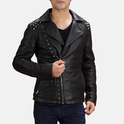 
Nero con Borchie Giacca Biker in Pelle da Uomo in Black Sheepskin Leather - Vista frontale e silhouette sartoriale | Acquista online