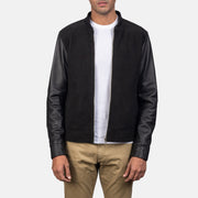 Men's Blain Brown Suede Bomber Jacket in Brown Goatskin Suede - Vista frontale e linea su misura | Acquista online