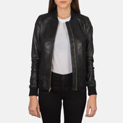 Women's Bliss Nero Bomber in Pelle da Donna in Black Sheepskin Leather - Vista frontale e linea su misura | Acquista online