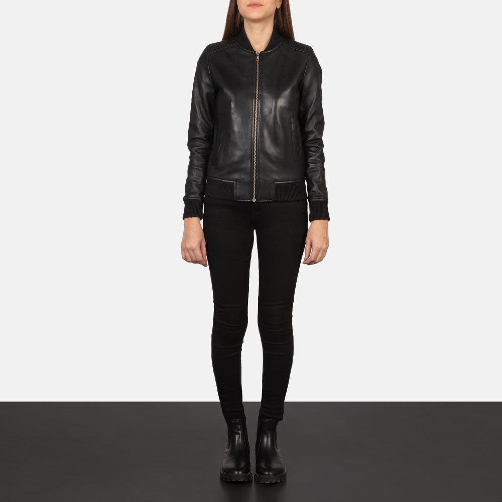 Women's Bliss Nero Bomber in Pelle da Donna - Lateral Side Profile View Showing Sleeve Cut &amp; Athletic Taper Fit