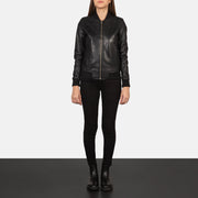 Women's Bliss Nero Bomber in Pelle da Donna - Lateral Side Profile View Showing Sleeve Cut &amp; Athletic Taper Fit