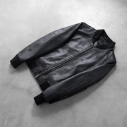 Rib Knit &amp; Hem Craftsmanship Construction Detail on Women's Bliss Nero Bomber in Pelle da Donna