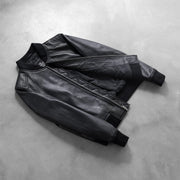 Styled Fit Perspective of Women's Bliss Nero Bomber in Pelle da Donna on Model - Natural Daylight Drape