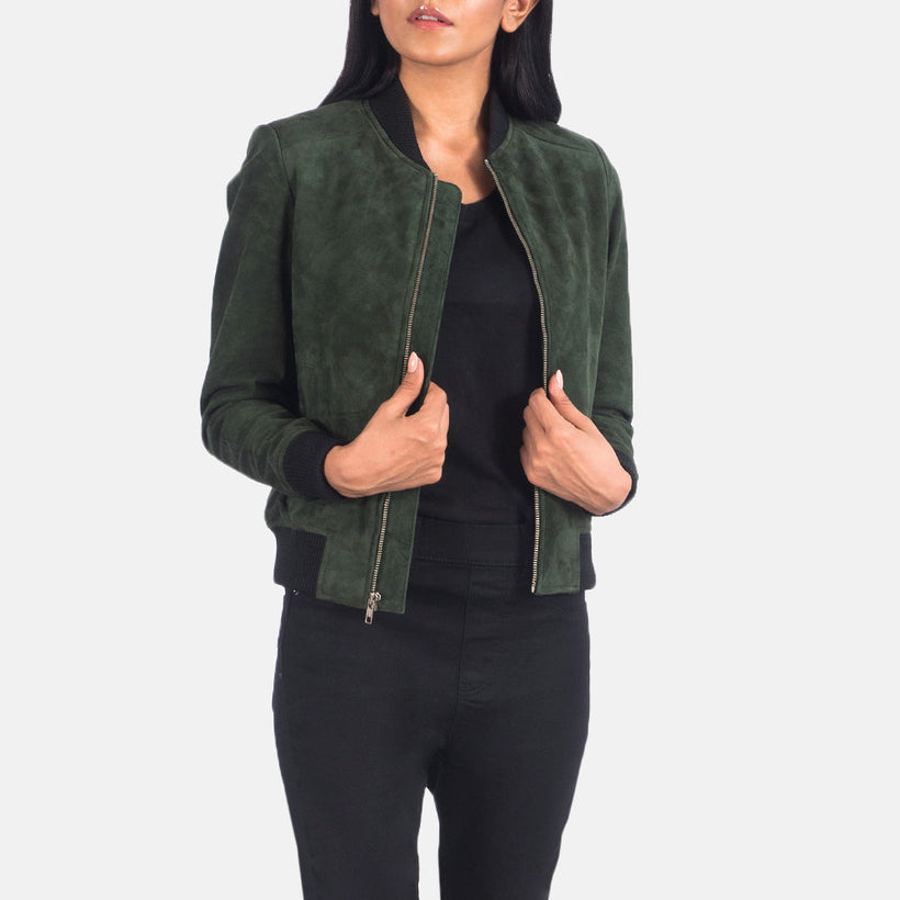 Bliss Verde Suede Bomber in Pelle da Donna