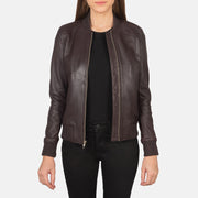 Women's Bliss Bordeaux Bomber in Pelle da Donna in Maroon Sheepskin Leather - Vista frontale e linea su misura | Acquista online