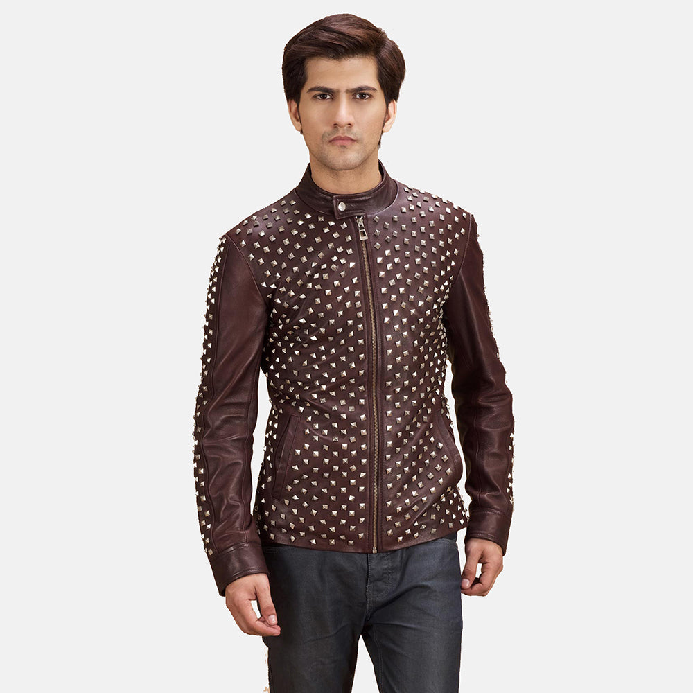 
Blix Bono Marrone Rossiccio Giacca Biker in Pelle da Uomo in Maroon Sheepskin Leather - Vista frontale e silhouette sartoriale | Acquista online