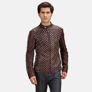 
Blix Bono Marrone Rossiccio Giacca Biker in Pelle da Uomo in Maroon Sheepskin Leather - Vista frontale e silhouette sartoriale | Acquista online
