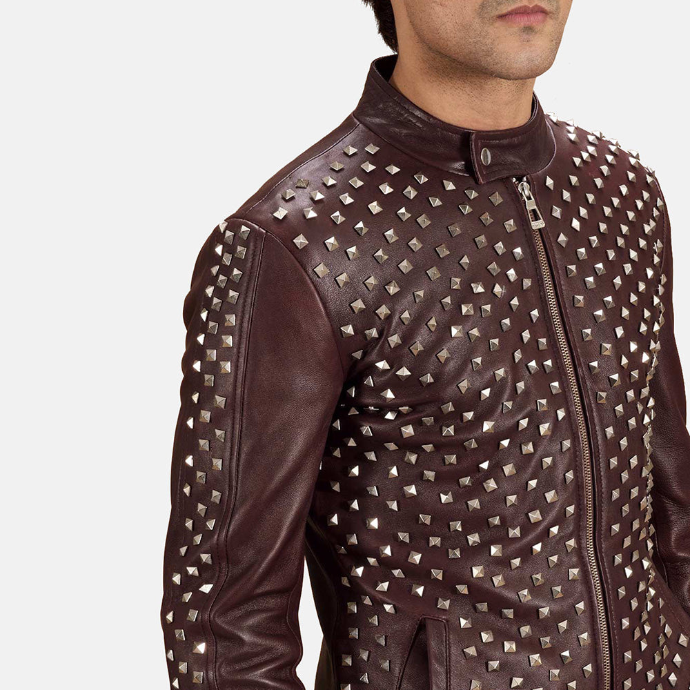 
Dettaglio ravvicinato del cinturino con bottone a scatto & zip su Blix Bono Marrone Rossiccio Giacca Biker in Pelle da Uomo