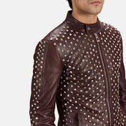 
Dettaglio ravvicinato del cinturino con bottone a scatto & zip su Blix Bono Marrone Rossiccio Giacca Biker in Pelle da Uomo