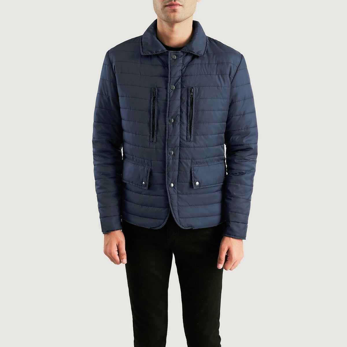 Men's Bo Quilt Windbreaker Giacca in Pelle da Uomo - Lateral Side Profile View Showing Sleeve Cut &amp; Athletic Taper Fit