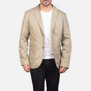 Borges Beige Blazer in Pelle da Uomo in Beige Poly-Cotton - Vista frontale e linea su misura | Acquista online