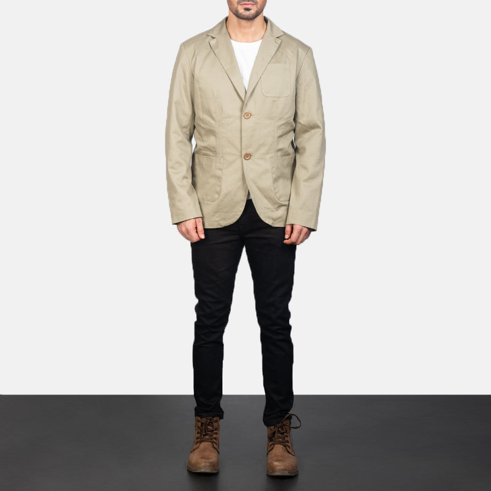 Borges Beige Blazer in Pelle da Uomo - Lateral Side Profile View Showing Sleeve Cut &amp; Athletic Taper Fit