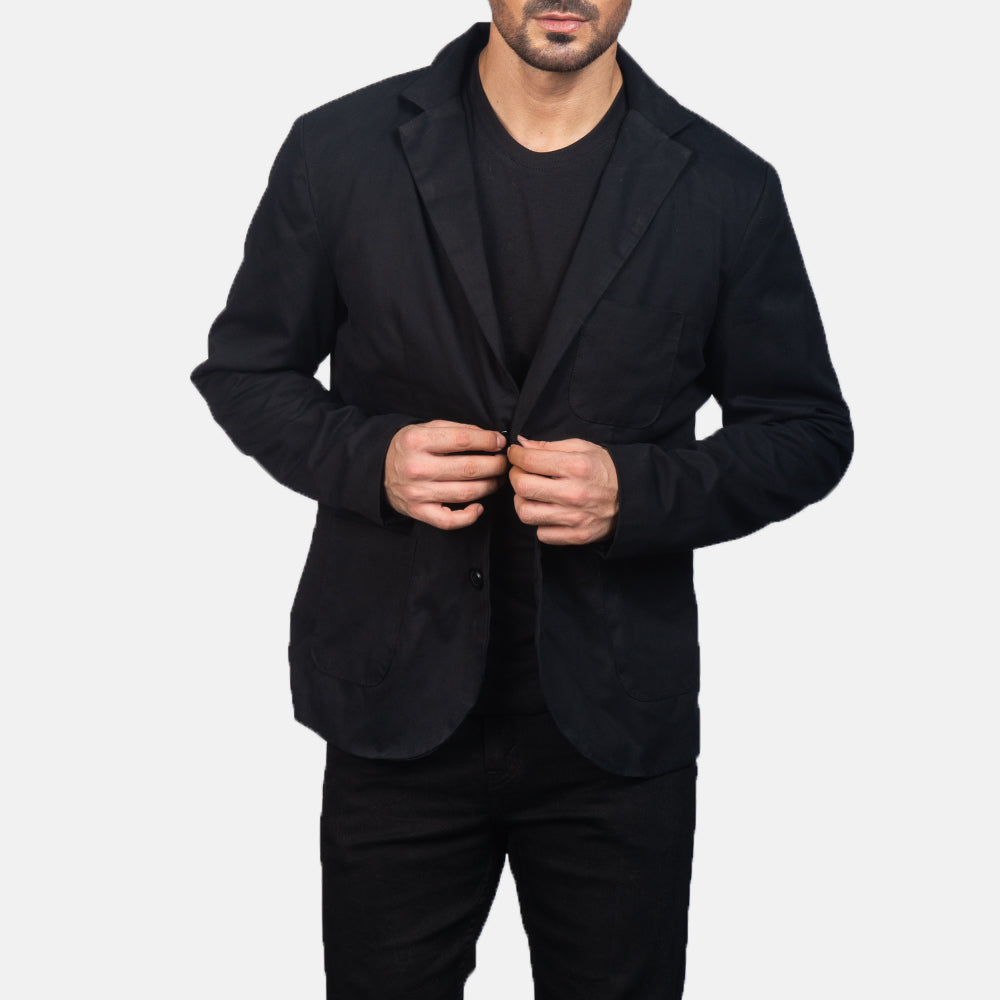 Borges Nero Blazer in Pelle da Uomo in Black Poly-Cotton - Vista frontale e linea su misura | Acquista online