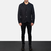 Borges Nero Blazer in Pelle da Uomo - Lateral Side Profile View Showing Sleeve Cut &amp; Athletic Taper Fit