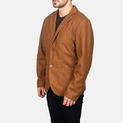 Khaki Synthetic Wool Leather Blazer - Vista posteriore Showing Tailored Shoulder Fit &amp; Clean Hemline