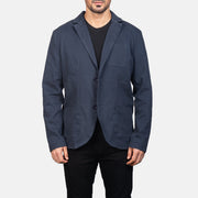Borges Navy Blu Blazer in Pelle da Uomo in Navy Blue Poly-Cotton - Vista frontale e linea su misura | Acquista online