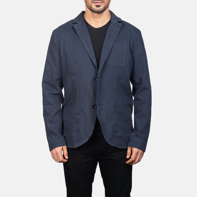 Borges Navy Blu Blazer in Pelle da Uomo