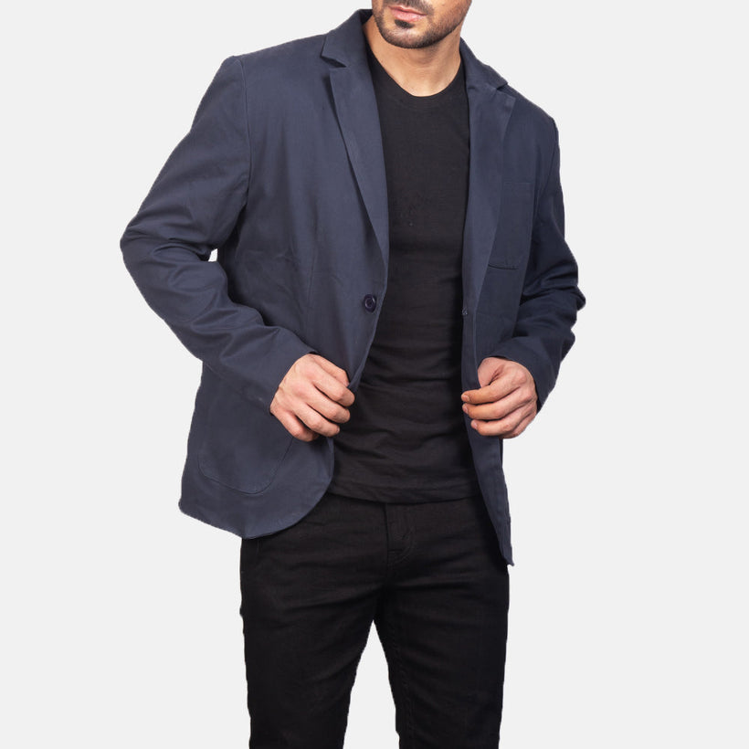 Borges Navy Blu Blazer in Pelle da Uomo