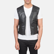 Men's Brandon Nero Gilet in Pelle da Uomo in Black Sheepskin Leather - Vista frontale e linea su misura | Acquista online