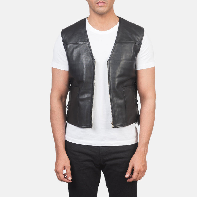 Brandon Nero Gilet in Pelle da Uomo