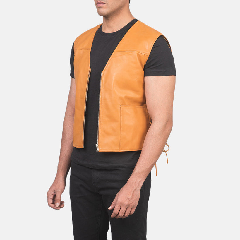 Brandon Cuoio Marrone Gilet in Pelle da Uomo