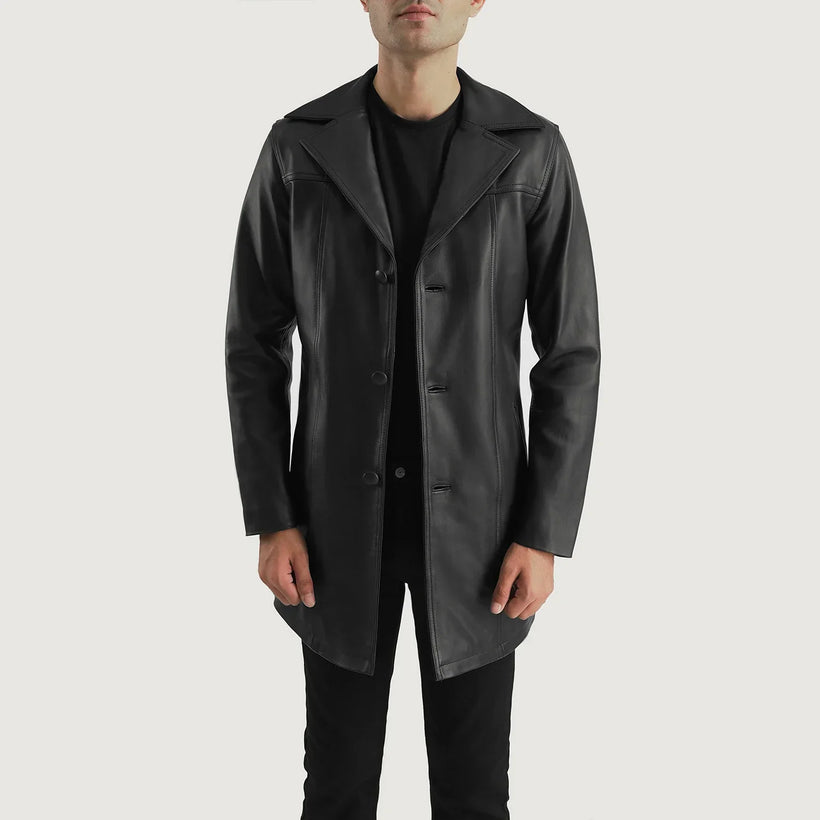 Brawnton Nero Cappotto in Pelle da Uomo