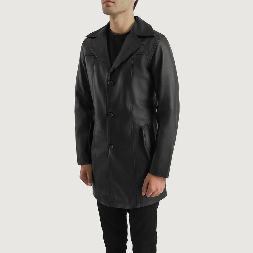 Brawnton Nero Cappotto in Pelle da Uomo