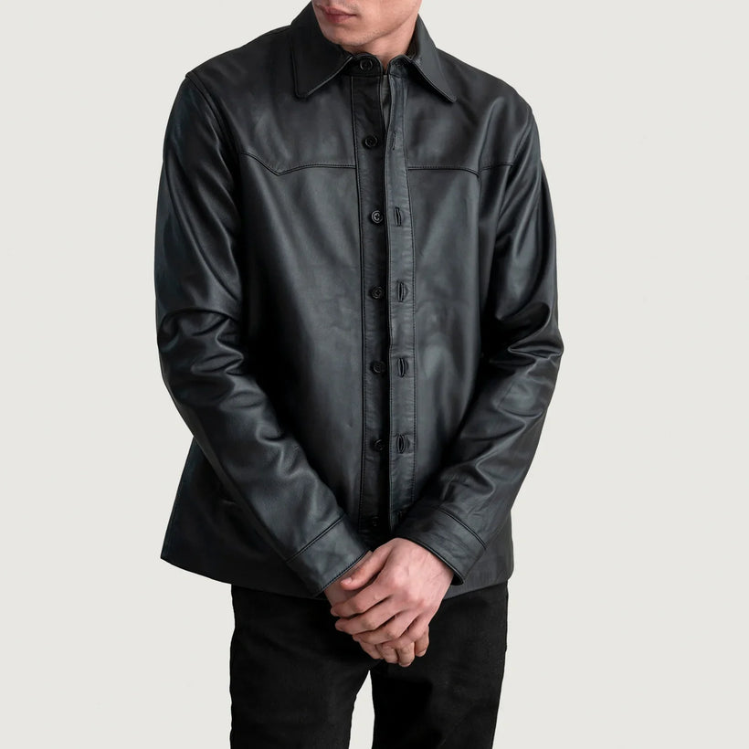 Bronco Nero Leather Shirt da Uomo