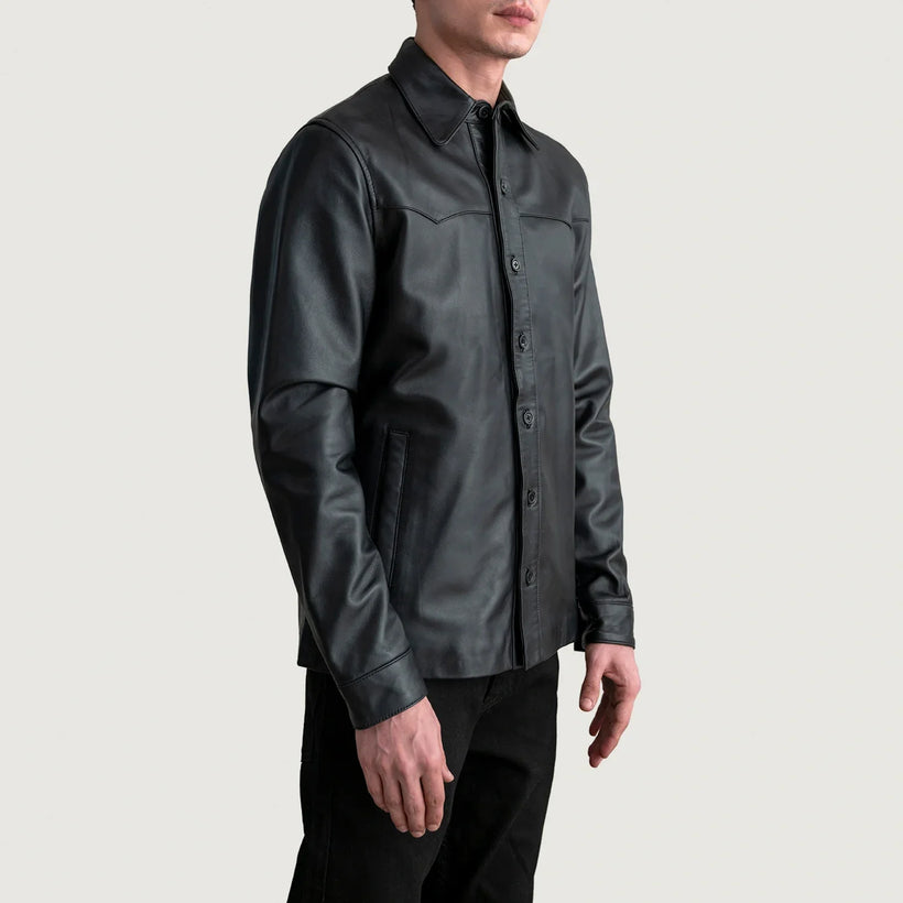 Bronco Nero Leather Shirt da Uomo