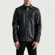 
Bronco Nero Leather Shirt da Uomo - Vista laterale che mostra il taglio ergonomico delle maniche