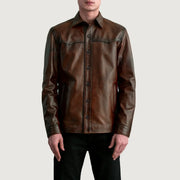 
Bronco Marrone Invecchiato Leather Shirt da Uomo - Vista laterale che mostra il taglio ergonomico delle maniche