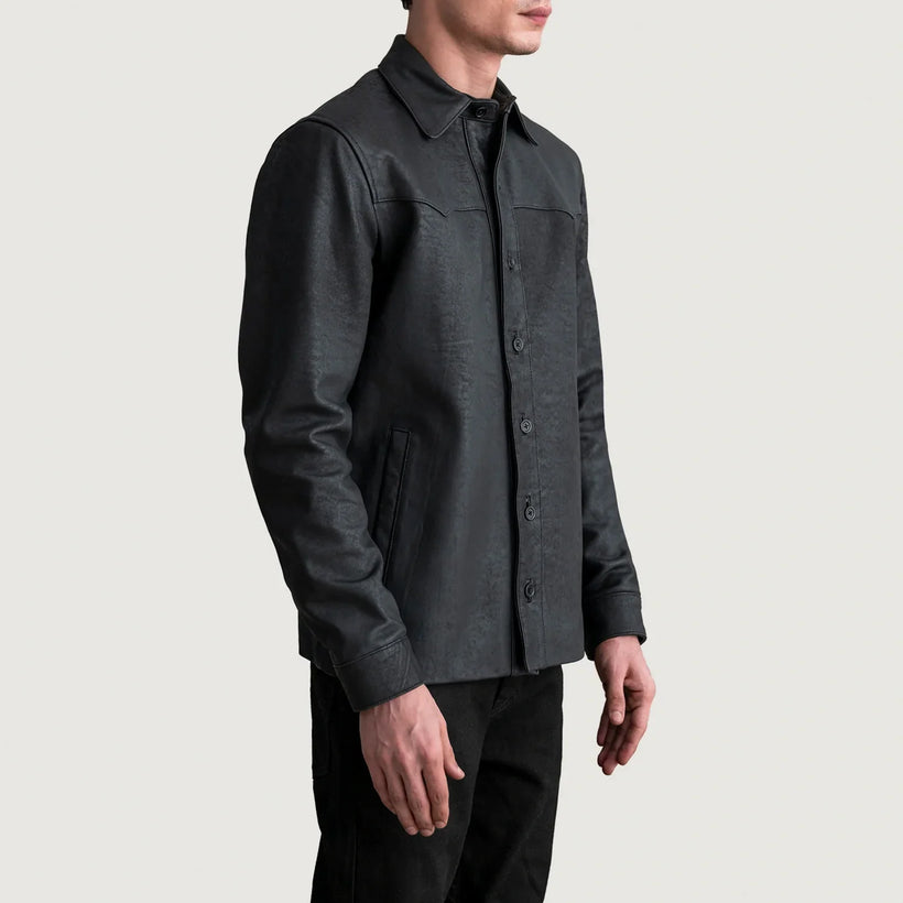Bronco Tumbled Nero Leather Shirt da Uomo